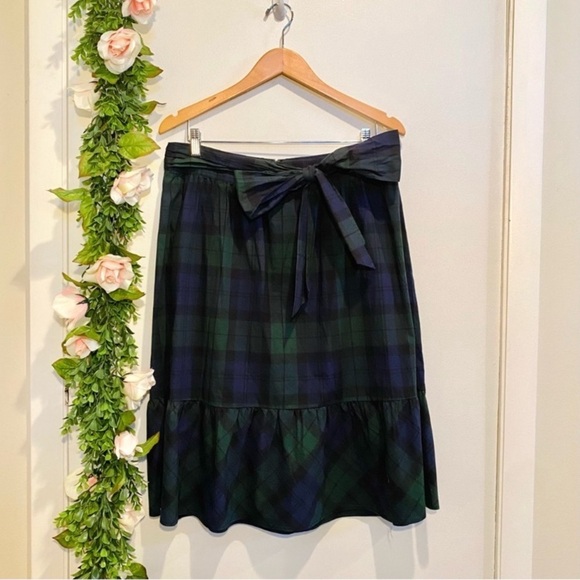 J. CREW Green Tartan Plaid‎ Bow Waist Midi Skirt size 2 Christmas holiday - Picture 2 of 10